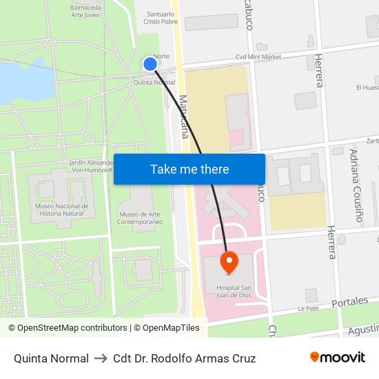 Quinta Normal to Cdt Dr. Rodolfo Armas Cruz map