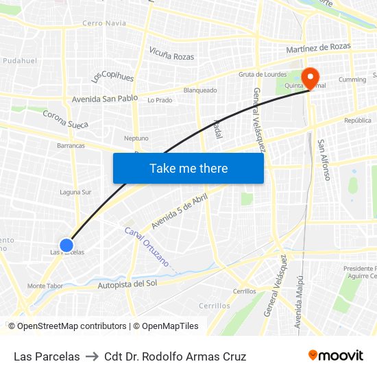 Las Parcelas to Cdt Dr. Rodolfo Armas Cruz map