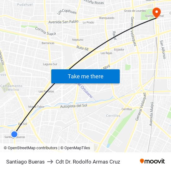 Santiago Bueras to Cdt Dr. Rodolfo Armas Cruz map