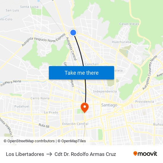 Los Libertadores to Cdt Dr. Rodolfo Armas Cruz map