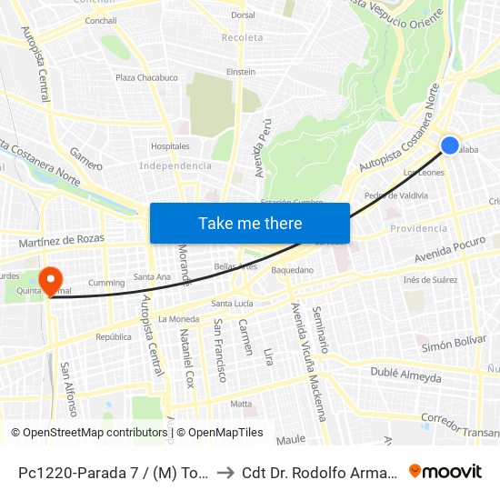 Pc1220-Parada 7 / (M) Tobalaba to Cdt Dr. Rodolfo Armas Cruz map