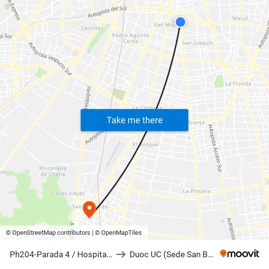 Ph204-Parada 4 / Hospital Trudeau to Duoc UC (Sede San Bernardo) map