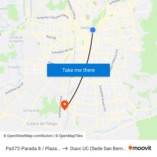 Pa372-Parada 8 / Plaza Italia to Duoc UC (Sede San Bernardo) map