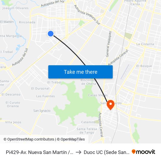 Pi429-Av. Nueva San Martín / Esq. El Olimpo to Duoc UC (Sede San Bernardo) map