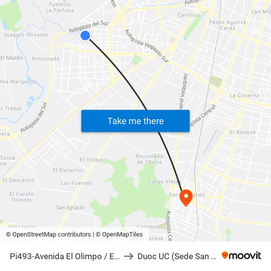 Pi493-Avenida El Olimpo / Esq. Asunción to Duoc UC (Sede San Bernardo) map