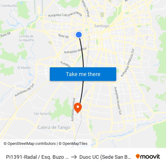 Pi1391-Radal / Esq. Buzo Sobenes to Duoc UC (Sede San Bernardo) map