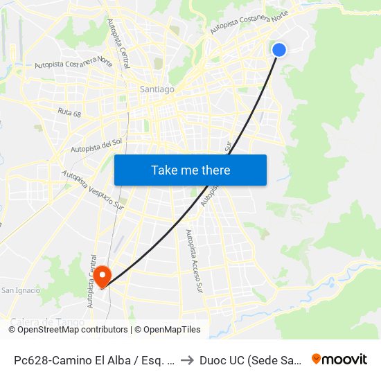 Pc628-Camino El Alba / Esq. Camino Mirasol to Duoc UC (Sede San Bernardo) map