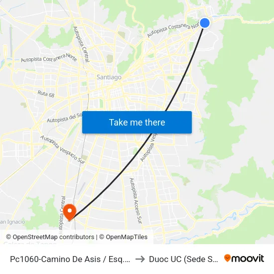 Pc1060-Camino De Asis / Esq. Escrivá De Balaguer to Duoc UC (Sede San Bernardo) map