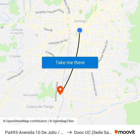 Pa493-Avenida 10 De Julio / Esq. Nataniel Cox to Duoc UC (Sede San Bernardo) map