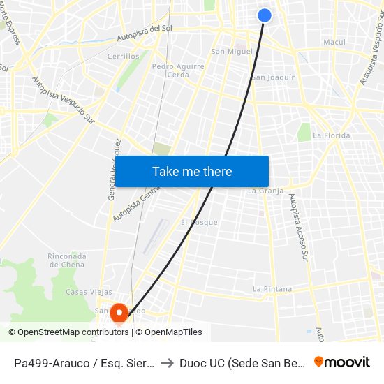 Pa499-Arauco / Esq. Sierra Bella to Duoc UC (Sede San Bernardo) map