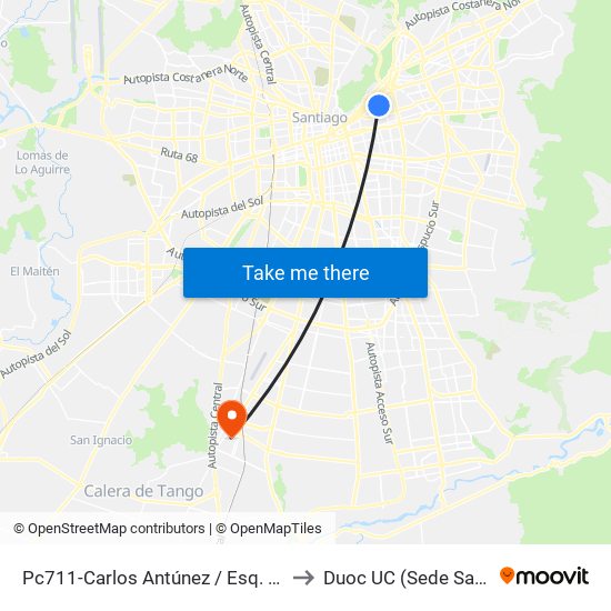 Pc711-Carlos Antúnez / Esq. Alfredo Barros E. to Duoc UC (Sede San Bernardo) map