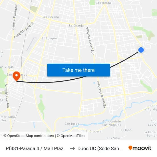 Pf481-Parada 4 / Mall Plaza Tobalaba to Duoc UC (Sede San Bernardo) map