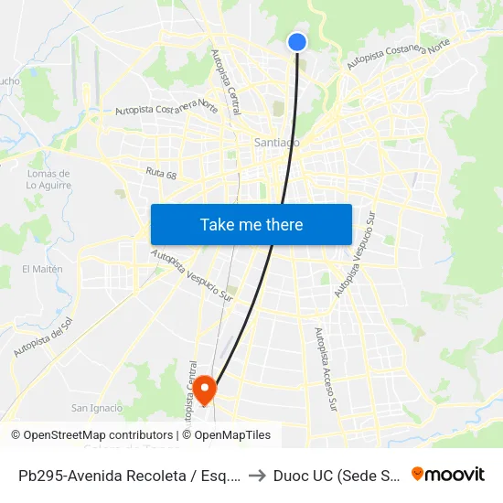 Pb295-Avenida Recoleta / Esq. Avenida La Pincoya to Duoc UC (Sede San Bernardo) map