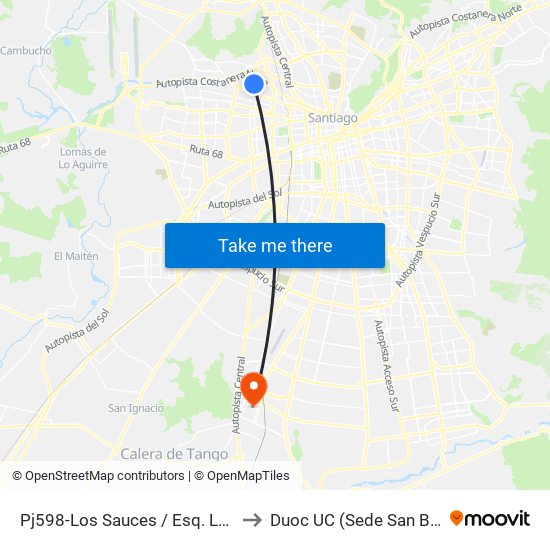 Pj598-Los Sauces / Esq. Lo Espinoza to Duoc UC (Sede San Bernardo) map