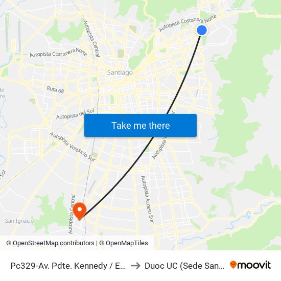 Pc329-Av. Pdte. Kennedy / Esq. La Llavería to Duoc UC (Sede San Bernardo) map