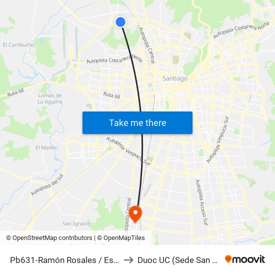Pb631-Ramón Rosales / Esq. Canutillar to Duoc UC (Sede San Bernardo) map