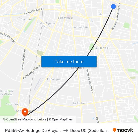 Pd569-Av. Rodrigo De Araya / Esq. Nueva to Duoc UC (Sede San Bernardo) map