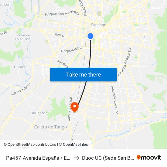 Pa457-Avenida España / Esq. Toesca to Duoc UC (Sede San Bernardo) map