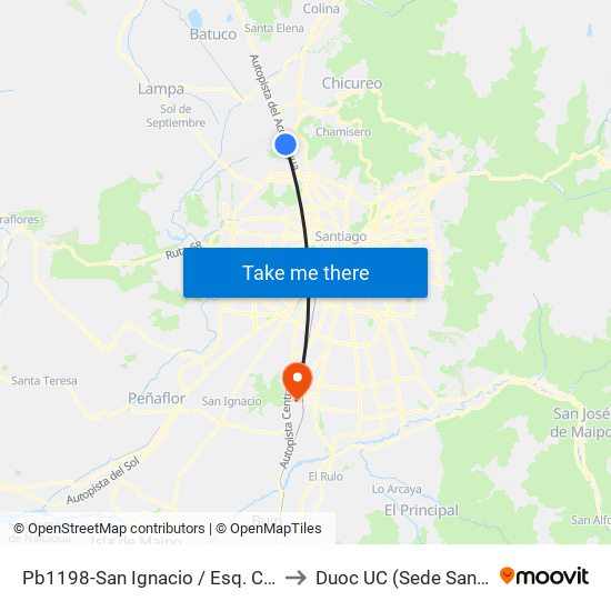Pb1198-San Ignacio / Esq. Cerro Sta. Lucía to Duoc UC (Sede San Bernardo) map