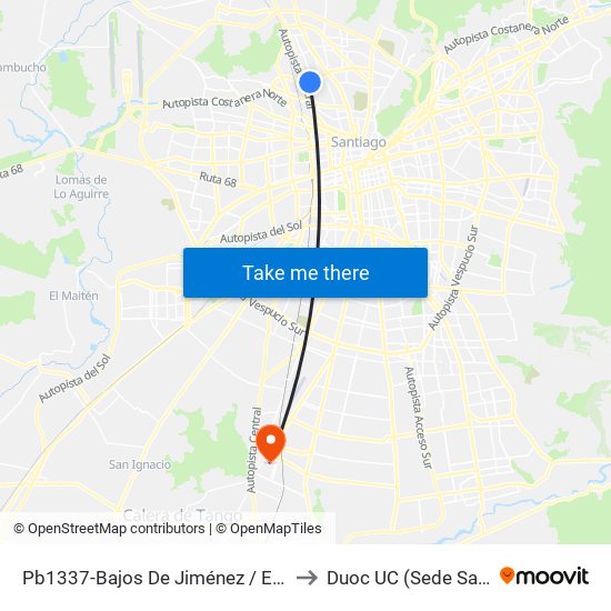 Pb1337-Bajos De Jiménez / Esq. 14 De La Fama to Duoc UC (Sede San Bernardo) map
