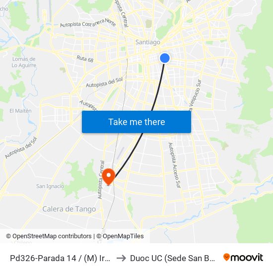 Pd326-Parada 14 / (M) Irarrázaval to Duoc UC (Sede San Bernardo) map