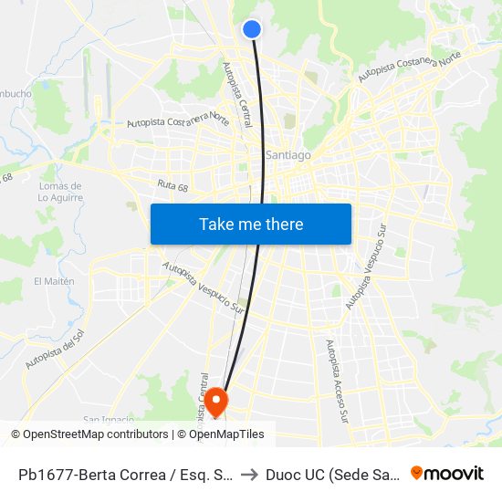 Pb1677-Berta Correa / Esq. Santa Marta De H. to Duoc UC (Sede San Bernardo) map