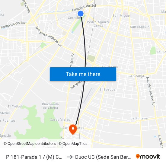 Pi181-Parada 1 / (M) Cerrillos to Duoc UC (Sede San Bernardo) map