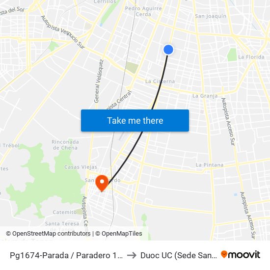 Pg1674-Parada / Paradero 18 Gran Avenida to Duoc UC (Sede San Bernardo) map