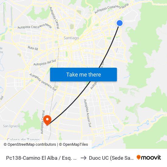 Pc138-Camino El Alba / Esq. Cardenal Newman to Duoc UC (Sede San Bernardo) map