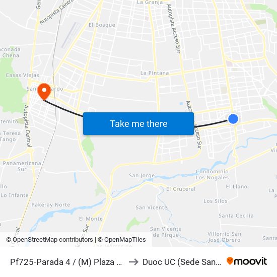 Pf725-Parada 4 / (M) Plaza De Puente Alto to Duoc UC (Sede San Bernardo) map
