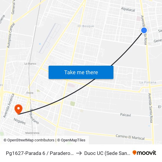 Pg1627-Parada 6 / Paradero 30 Santa Rosa to Duoc UC (Sede San Bernardo) map