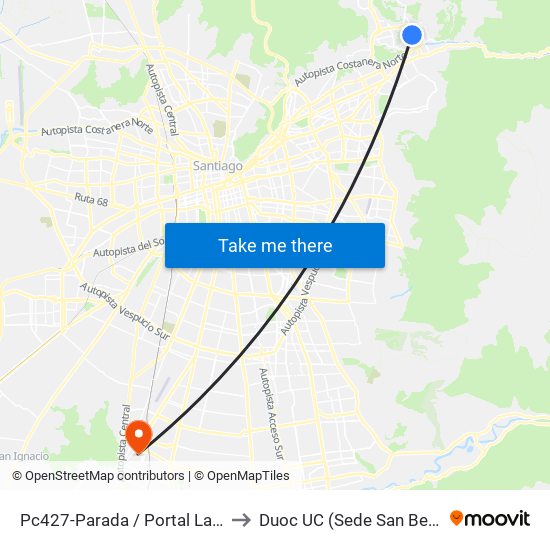 Pc427-Parada / Portal La Dehesa to Duoc UC (Sede San Bernardo) map