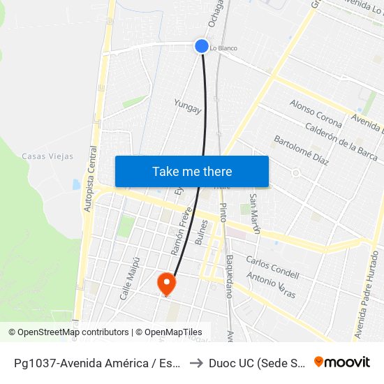 Pg1037-Avenida América / Esq. Avenida Lo Blanco to Duoc UC (Sede San Bernardo) map