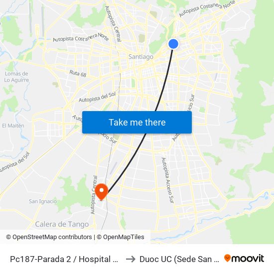 Pc187-Parada 2 / Hospital Metropolitano to Duoc UC (Sede San Bernardo) map