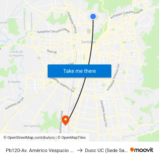 Pb120-Av. Américo Vespucio / Esq. Av. Recoleta to Duoc UC (Sede San Bernardo) map