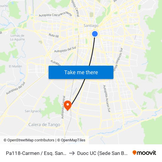 Pa118-Carmen / Esq. Santa Isabel to Duoc UC (Sede San Bernardo) map