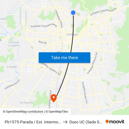 Pb1575-Parada / Est. Intermodal Vespucio Norte to Duoc UC (Sede San Bernardo) map