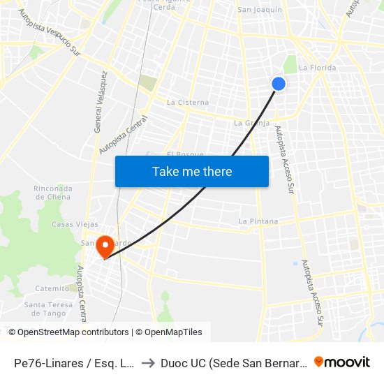 Pe76-Linares / Esq. Lota to Duoc UC (Sede San Bernardo) map