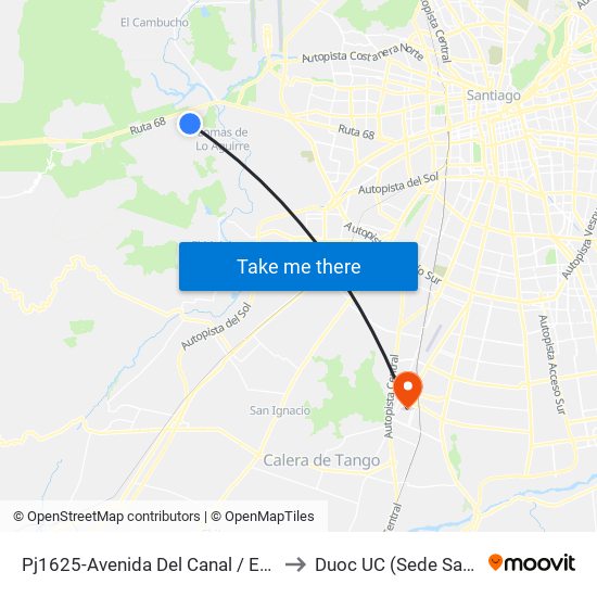 Pj1625-Avenida Del Canal / Esq. Las Torcazas to Duoc UC (Sede San Bernardo) map