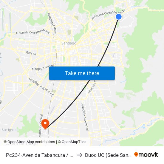 Pc234-Avenida Tabancura / Esq. Tupungato to Duoc UC (Sede San Bernardo) map