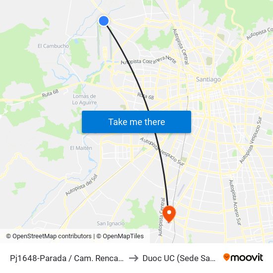 Pj1648-Parada / Cam. Renca Lampa Km. 4.5 to Duoc UC (Sede San Bernardo) map