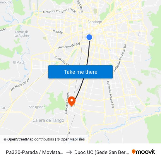 Pa320-Parada / Movistar Arena to Duoc UC (Sede San Bernardo) map