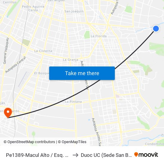 Pe1389-Macul Alto / Esq. Santa Sofía to Duoc UC (Sede San Bernardo) map