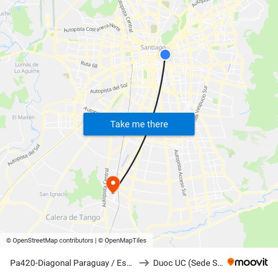 Pa420-Diagonal Paraguay / Esq. Av.Vicuña Mackenna to Duoc UC (Sede San Bernardo) map