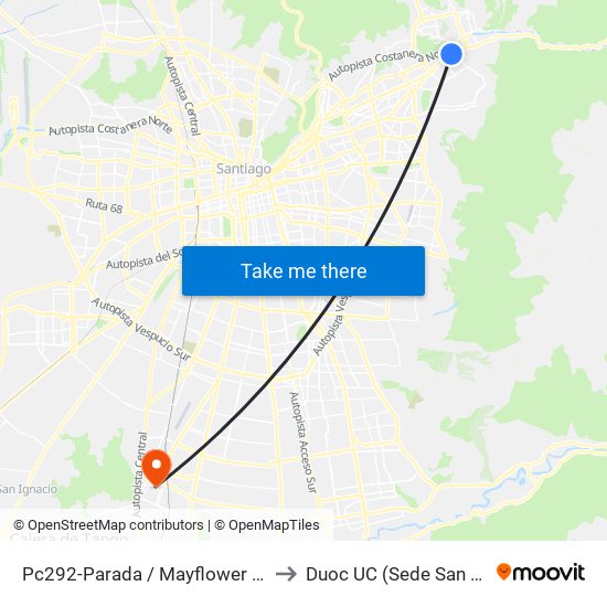 Pc292-Parada / Mayflower - Dunalastair to Duoc UC (Sede San Bernardo) map