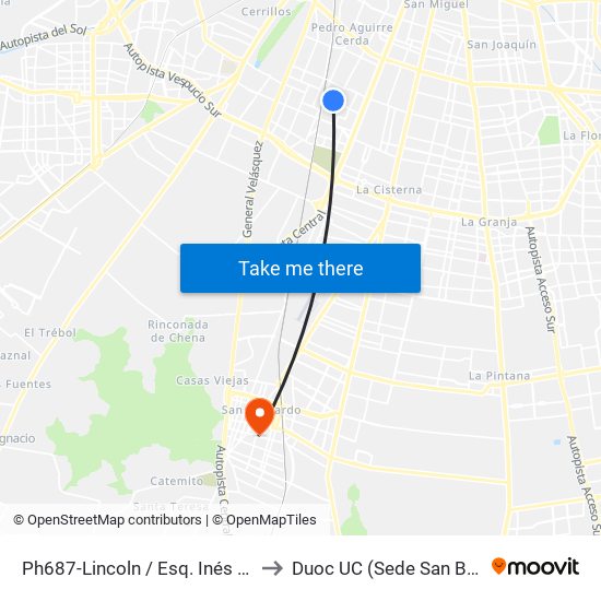 Ph687-Lincoln / Esq. Inés De Suárez to Duoc UC (Sede San Bernardo) map