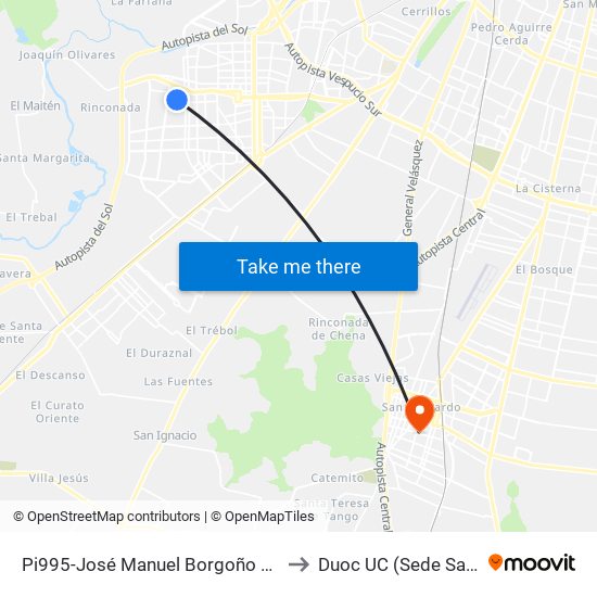 Pi995-José Manuel Borgoño / Esq. Los Adobes to Duoc UC (Sede San Bernardo) map