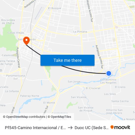 Pf545-Camino Internacional / Esq. Ejército Libertador to Duoc UC (Sede San Bernardo) map