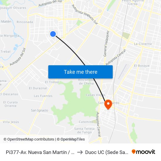 Pi377-Av. Nueva San Martín / Esq. Carlomagno to Duoc UC (Sede San Bernardo) map