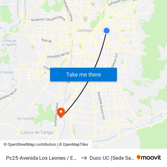 Pc25-Avenida Los Leones / Esq. Avenida Pocuro to Duoc UC (Sede San Bernardo) map